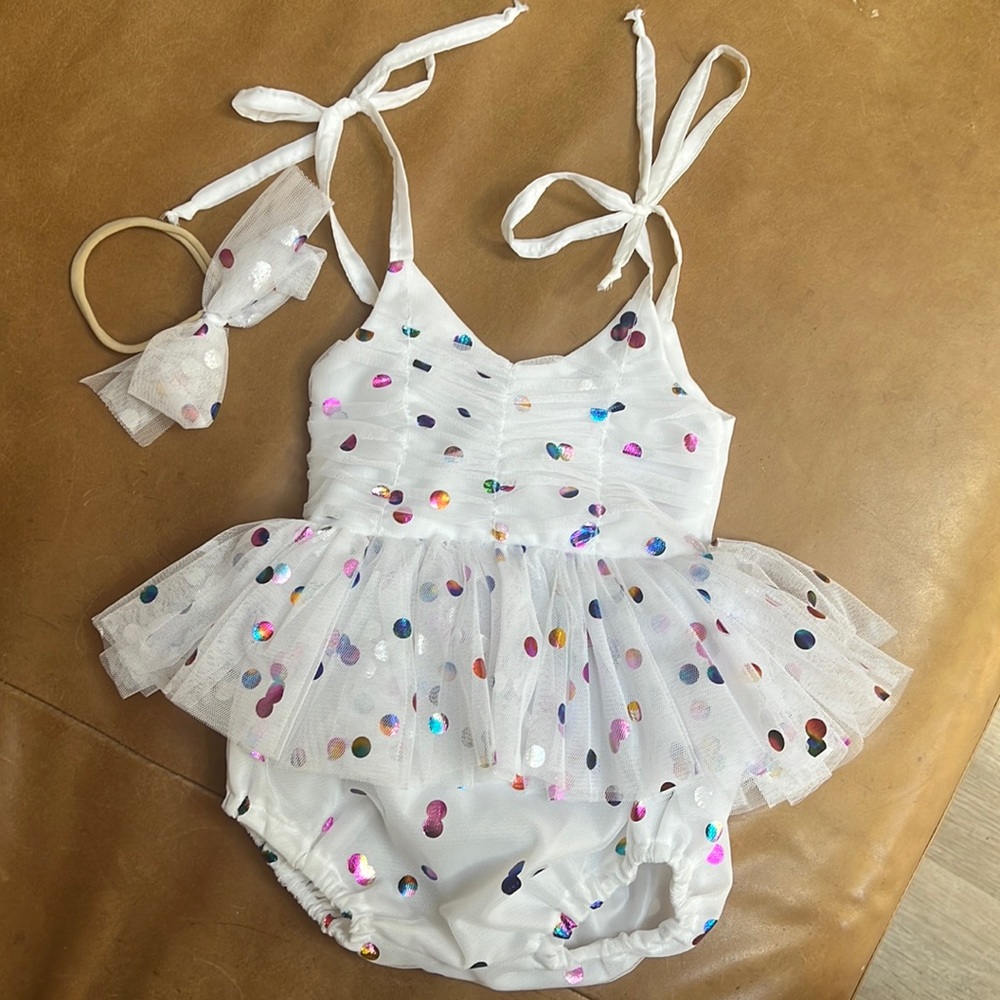 Sadie Tulle Rainbow Confetti Romper